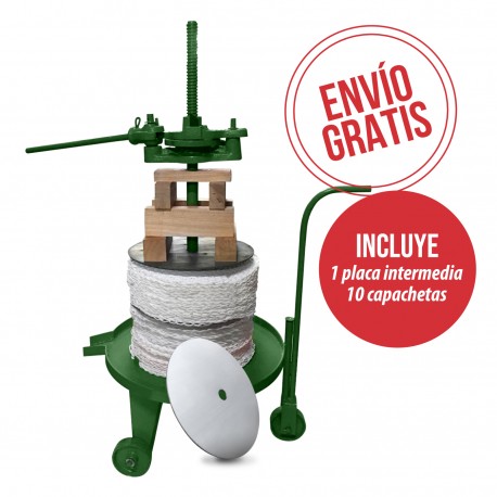 Prensa aceituna Manual Mini Amazara con Ruedas, Capachetas 30 cm