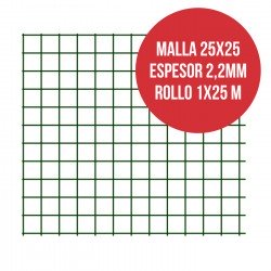 Malla electrosoldada plastificada 25x25 Espesor 2mm Rollo 1x25 m Verde