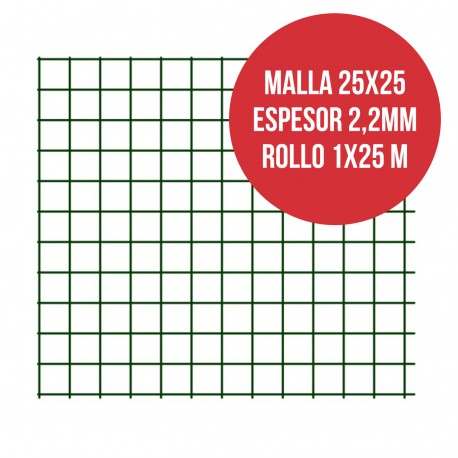 Malla electrosoldada plastificada 25x25 Espesor 2mm Rollo 1x25 m Verde