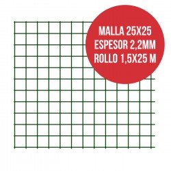 Malla electrosoldada plastificada 25x25 Espesor 2,2mm Rollo 1,5x25 m Verde