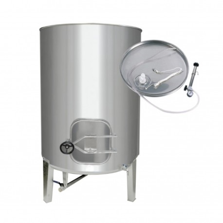 Deposito Acero inox 900 L Cuba para vino 3 Patas con Puerta y Cierre Neumatico
