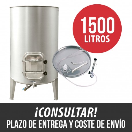 Deposito Acero inox 1500 L Cuba para vino con cierre neumatico 