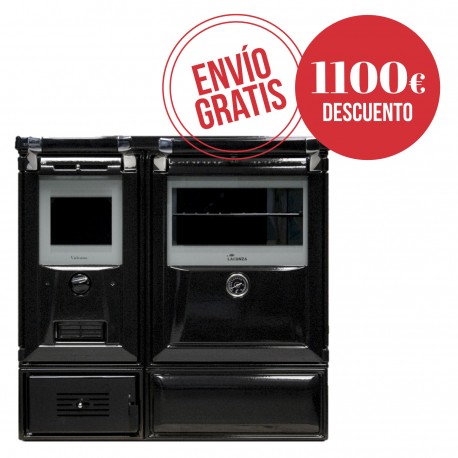 Cocina de leña cerrada Lacunza Vulcano 7T E5 SV Vitrocerámica Potencia max 30,5 kw