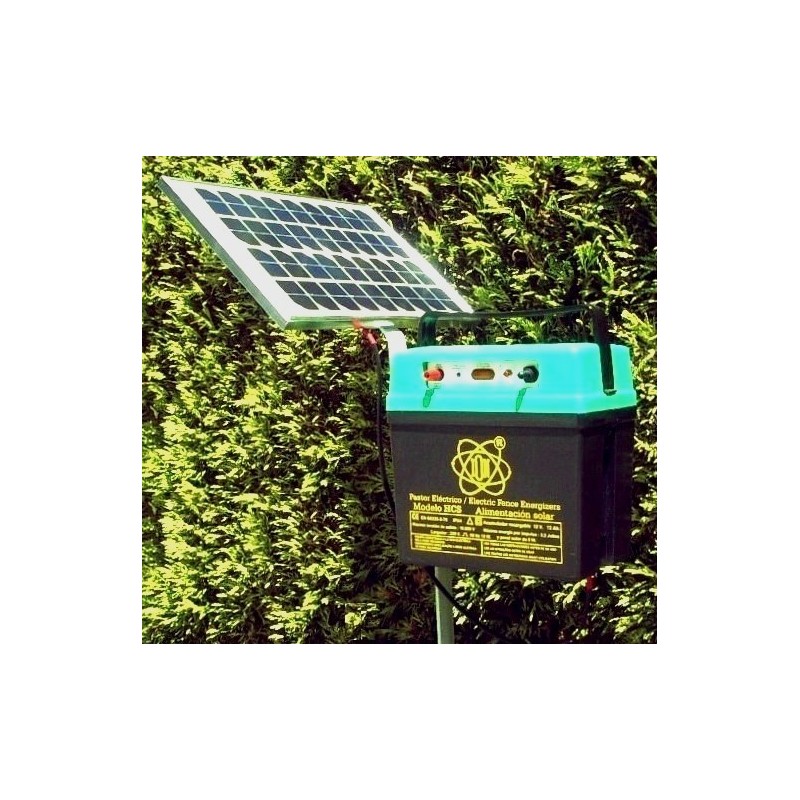 Pastor eléctrico solar CORRAL SUPER A 100 M, Batería, 12V, Incluye Pinzas  Conexión, Panel Solar 15W y Cubierta Metálica, Ref: 2795/S
